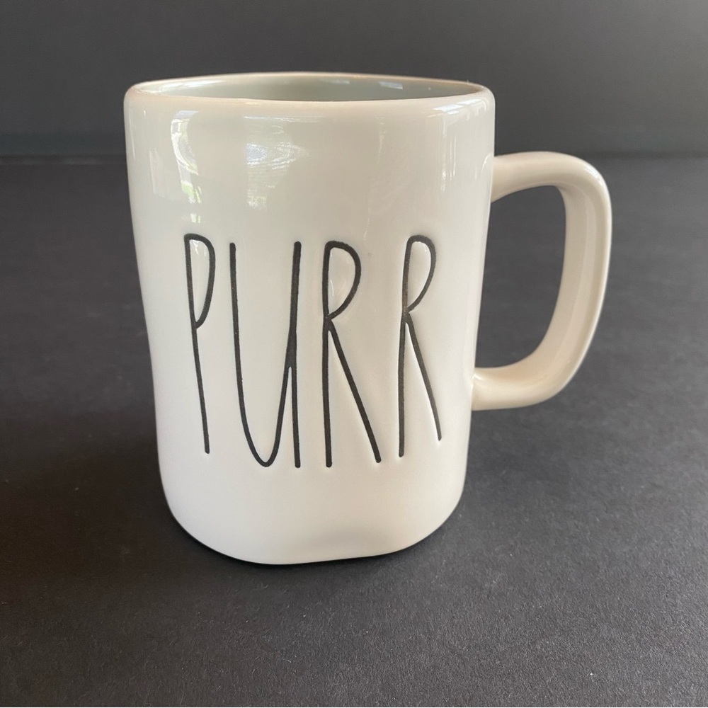 RAE DUNN Artisan Collection PURR Mug White and Gray Kitchen Coffee Tea Drink